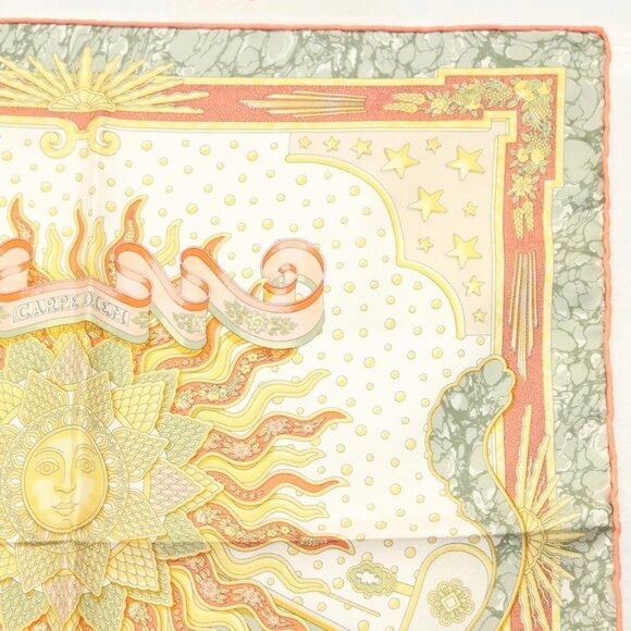 HERMES Carre 40 Scarf ""CARPE DIEM"" Silk Orange Auth - Picture 2 of 14